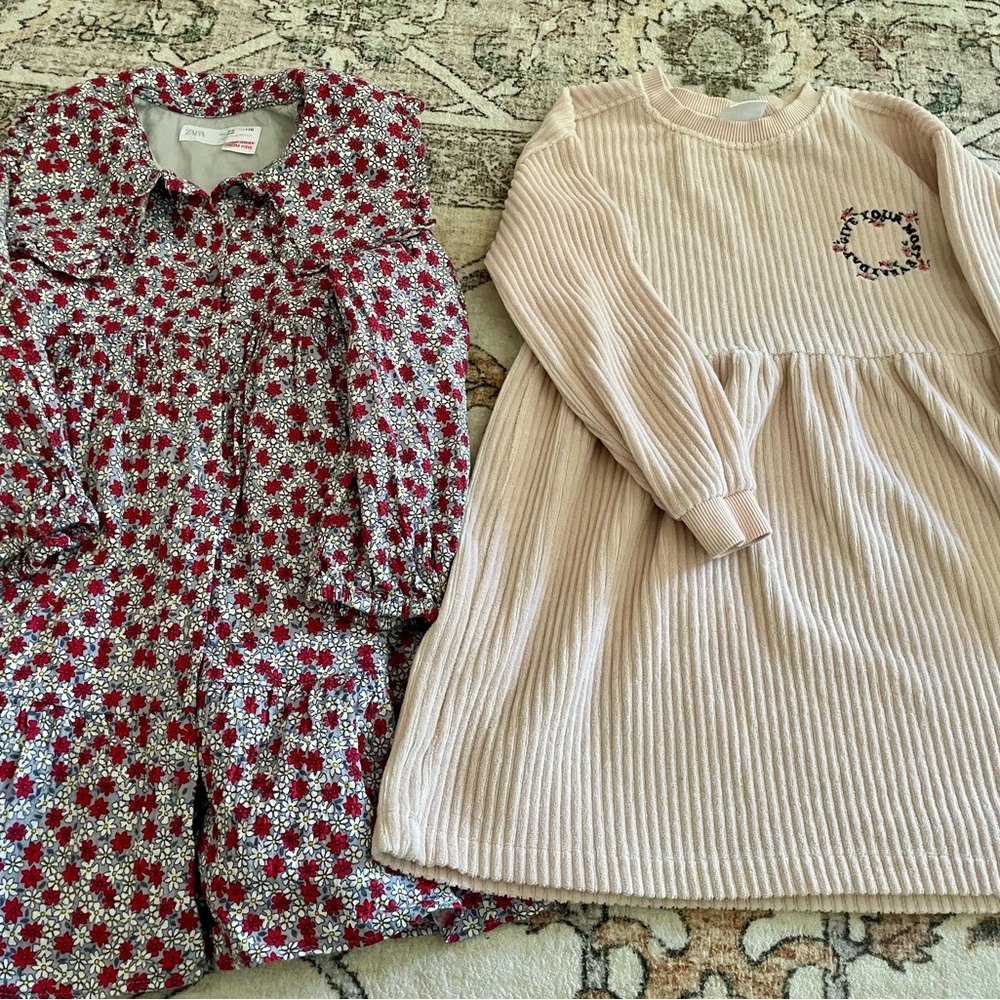 Zara Floral and Ribbed Long Sleeve Dresses for girl